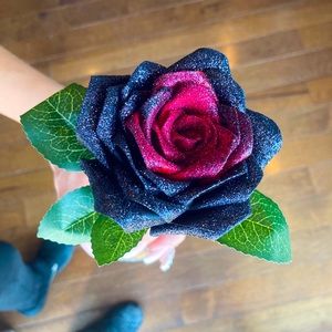 Black and red ribbon rose